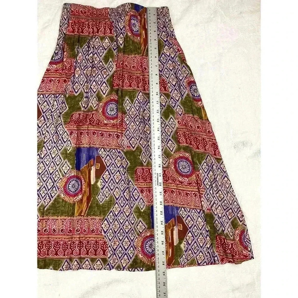 90's Black Island 2 PC Blouse Skirt Set Petite M Retro Pattern Elastic VTG - Picture 13 of 15